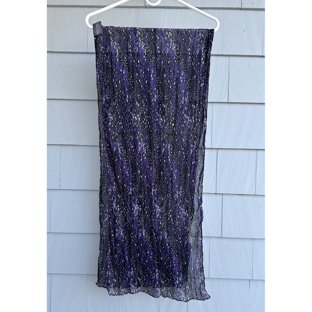 Chico's Additions Sheer Textured Scarf Purple Black Abstract Print 19x72 - Picture 1 of 5